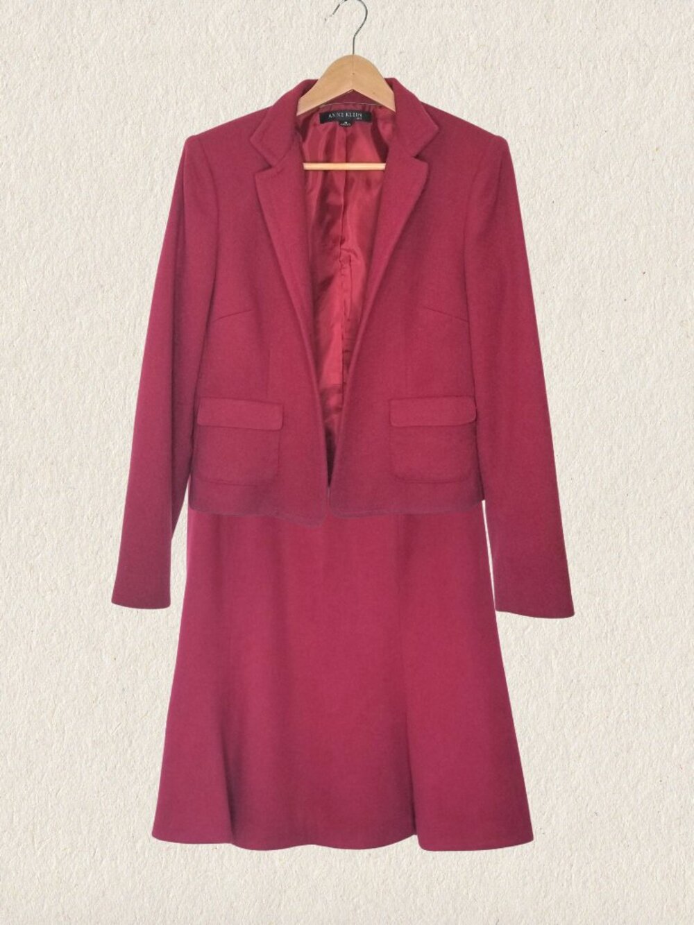 Anne Klein Red Wool Blazer & Skirt Set, Size 10